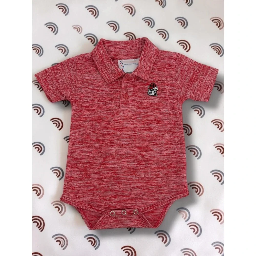 Two Feet Ahead Georgia Bulldogs Space Dye Polo Bodysuit Red 12M